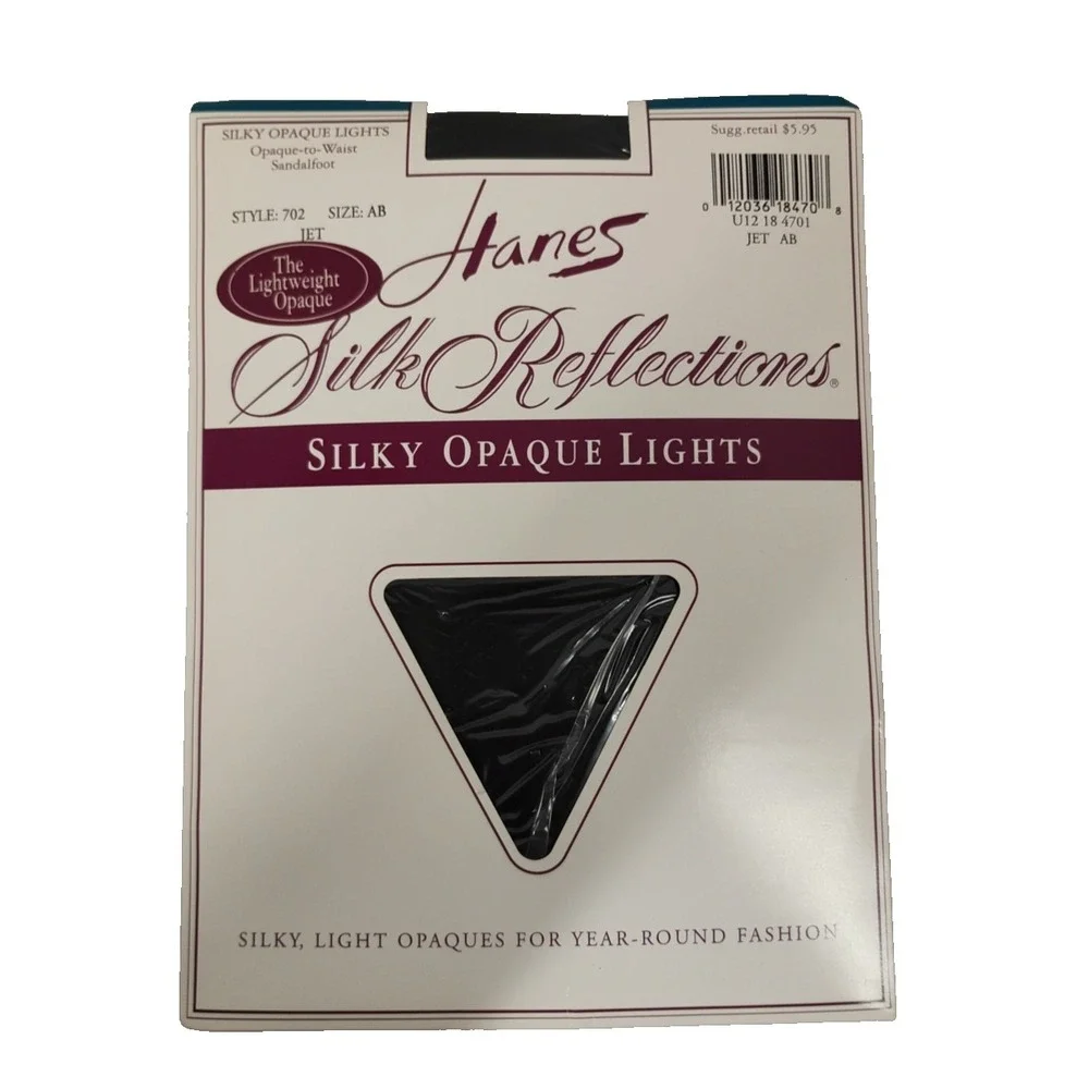 Hanes Silk Reflections‎ Silky Opaque Pantyhose Color Jet Black 702 AB Sandalfoot